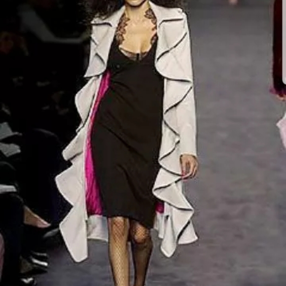 Tom Ford for Yves Saint Laurent Dusty Rose Wool Ruffle Hot Pink Lined Coat Dress - Picture 1 of 6